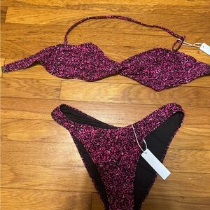 Pink and Black Patterned Bikini Set
